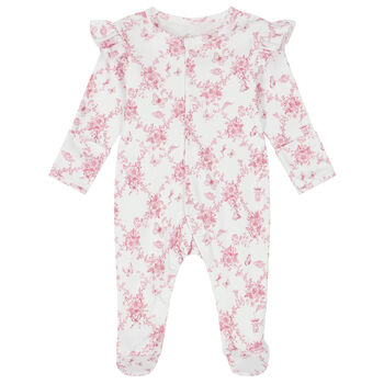 Baby Girls White & Pink Floral & Butterflies Babygrow